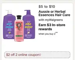 Walgreens Aussie or Herbal Essences Hair Care offer