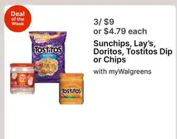 Walgreens Sunchips, Lay's, Doritos, Tostitos Dip or Chips offer
