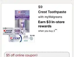 Walgreens Crest Toothpaste offer