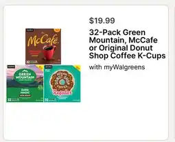 Walgreens 32-Pack Green Mountain, McCafe or Original Donut Shop Coffee K-Cups offer
