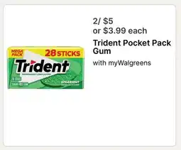 Walgreens Trident Pocket Pack Gum offer