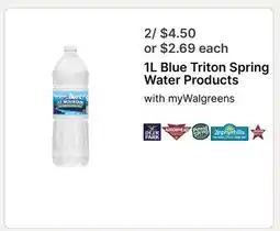 Walgreens 1L Blue Triton Spring Water Products offer
