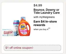 Walgreens Bounce, Downy or Tide Laundry Care offer