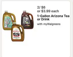Walgreens 1-Gallon Arizona Tea or Drink offer