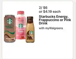 Walgreens Starbucks Energy, Frappuccino or Pink Drink offer