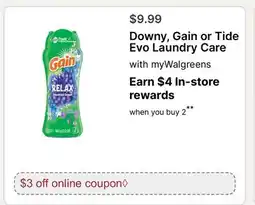 Walgreens Downy, Gain or Tide Evo Laundry Care offer