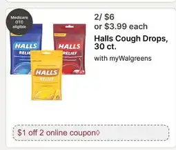 Walgreens Halls Cough Drops, 30 ct offer