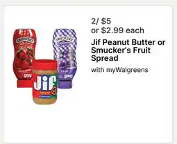 Walgreens Jif Peanut Butter or Smucker's Fruit Spread offer
