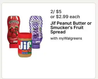 Walgreens Jif Peanut Butter or Smucker's Fruit Spread offer