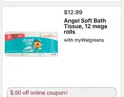 Walgreens Angel Soft Bath Tissue, 12 mega rolls offer