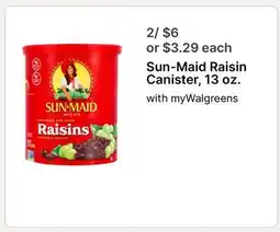 Walgreens Sun-Maid Raisin Canister, 13 oz offer