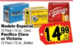 Superior Grocers Modelo Especial 12 Pack / 12 oz., Cans Pacifico Clara or Victoria 12 Pack / 12 oz., Bottles offer