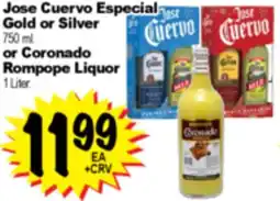 Superior Grocers Jose Cuervo Especial Gold or Silver 750 ml. or Coronado Rompope Liquor 1 Liter offer