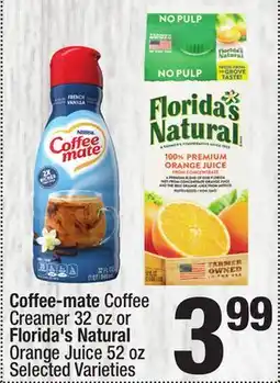 Super King Markets Coffee-mate Coffee Creamer 32 oz or Florida's Natural Orange Juice 52 oz offer