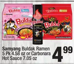 Super King Markets Samyang Buldak Ramen 5 Pk 4.58 oz or Carbonara Hot Sauce 7.05 oz offer