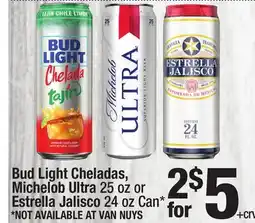 Super King Markets Bud Light Cheladas, Michelob Ultra 25 oz or Estrella Jalisco 24 oz Can offer