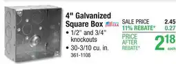 Menards 4 Galvanized Square Box offer