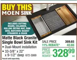 Menards Matte Black Granite Single Bowl Sink Kit offer