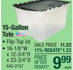 Menards 15-Gallon Tote offer