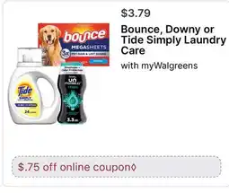 Walgreens Bounce, Downy or Tide Simply Laundry Care offer