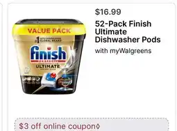 Walgreens 52-Pack Finish Ultimate Dishwasher Pods offer