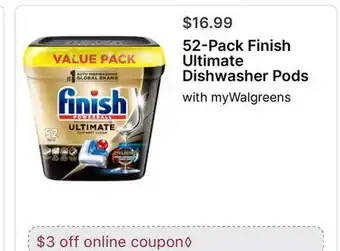 Walgreens 52-Pack Finish Ultimate Dishwasher Pods offer