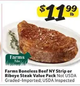 Winn Dixie Farms Boneless Beef NY Strip or Ribeye Steak Value Pack offer