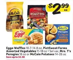 Winn Dixie Eggo Waffles, PictSweet Farms Assorted Vegetables, Mrs. T's Perogies, McCain Potatoes offer
