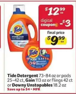 Winn Dixie Tide Detergent or Gain or Downy Unstopables offer