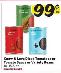 Winn Dixie Know & Love Diced Tomatoes or Tomato Sauce or Variety Beans offer