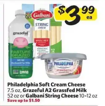 Winn Dixie Philadelphia Soft Cream Cheese, Grazeful A2 Grassfed Milk, Galbani String Cheese offer