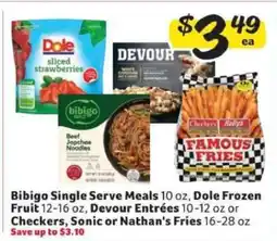 Winn Dixie Bibigo Single Serve Meals, Dole Frozen Fruit, Devour Entrées, Checkers, Sonic or Nathan's Fries offer