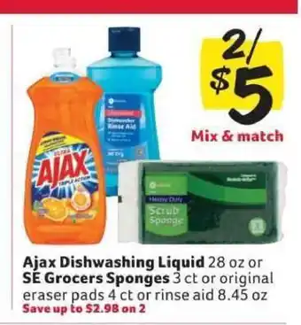 Winn Dixie Ajax Dishwashing Liquid or SE Grocers Sponges offer
