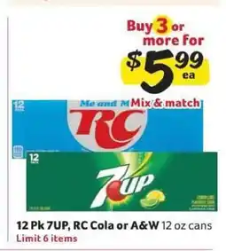 Winn Dixie 12 Pk 7UP, RC Cola or A&W offer