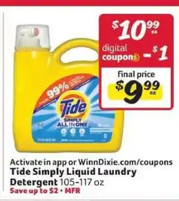Winn Dixie Tide Simply Liquid Laundry Detergent offer