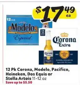 Winn Dixie 12 Pk Corona, Modelo, Pacifico, Heineken, Dos Equis or Stella Artois offer