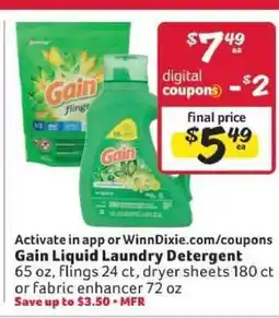 Winn Dixie Gain Liquid Laundry Detergent offer