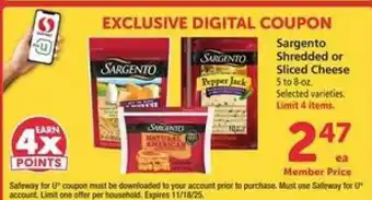 Sargento Shredded or Sliced Cheese