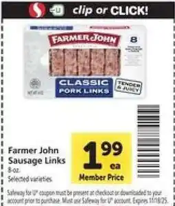 Safeway Farmer John Sausage Links offer