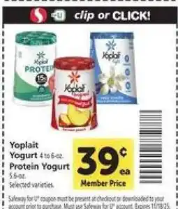 Safeway Yoplait Yogurt offer