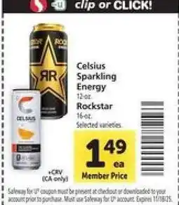 Safeway Celsius Sparkling Energy / Rockstar offer