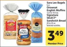 Safeway Sara Lee Bagels, Oroweat English Muffins, Signature SELECT Sandwich Bread offer