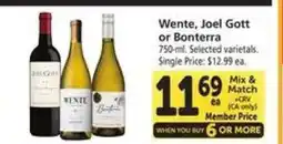 Safeway Wente, Joel Gott or Bonterra offer