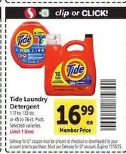 Safeway Tide Laundry Detergent offer