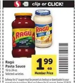 Safeway Ragú Pasta Sauce offer