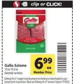 Safeway Gallo Salame offer