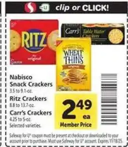 Safeway Nabisco Snack Crackers offer