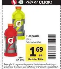 Safeway Gatorade offer