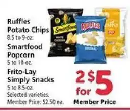 Safeway Ruffles Potato Chips, Smartfood Popcorn, Frito-Lay Simply Snacks offer