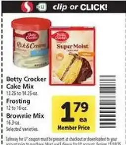 Safeway Betty Crocker Cake Mix, Frosting, Brownie Mix offer